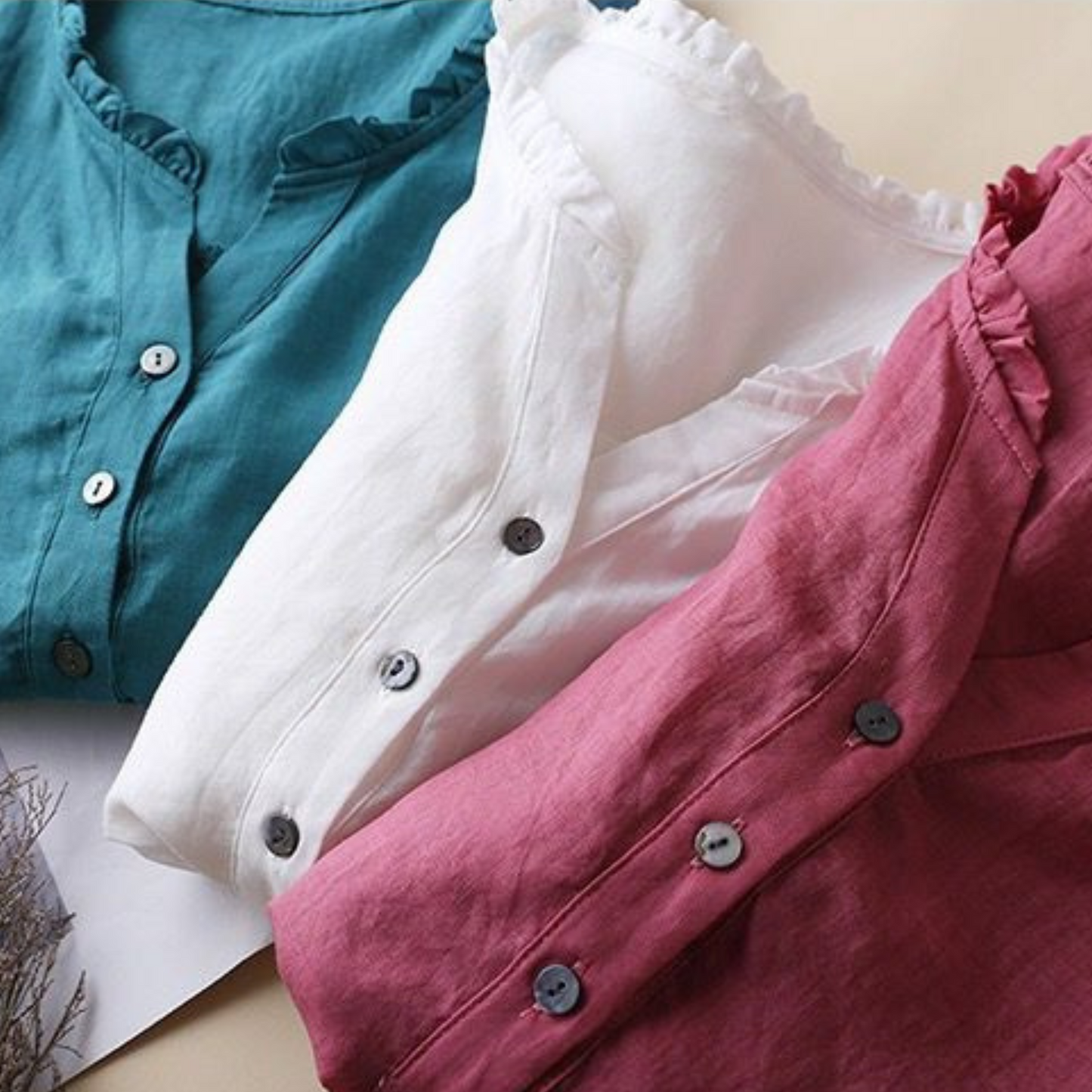 Pure Cotton Ruffled Neck Plain Top