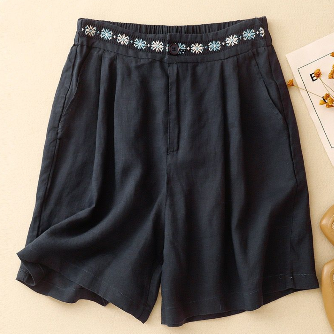 Pure Cotton Embroidered Shorts With Pocket