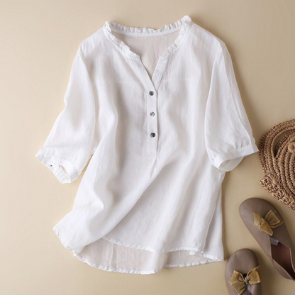 Pure Cotton Ruffled Neck Plain Top