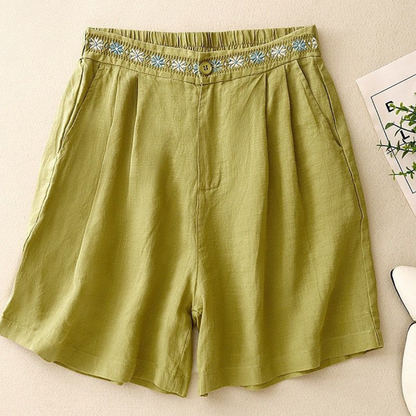 Pure Cotton Embroidered Shorts With Pocket