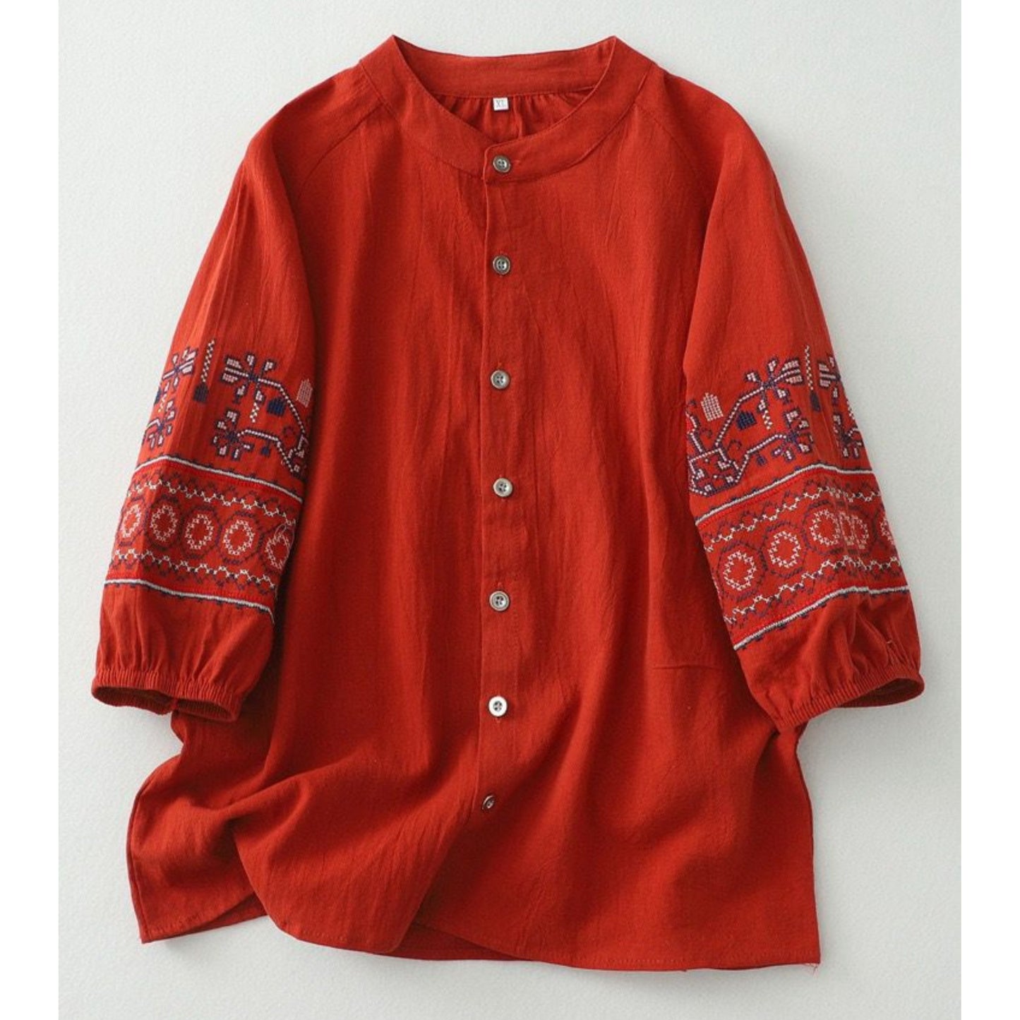 Pure Cotton Shirt With Embroidered Sleeves