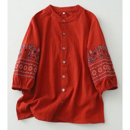 Pure Cotton Shirt With Embroidered Sleeves