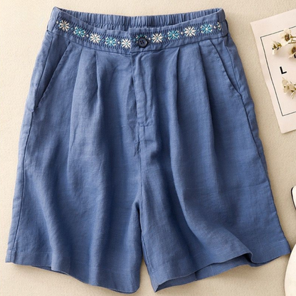Pure Cotton Embroidered Shorts With Pocket