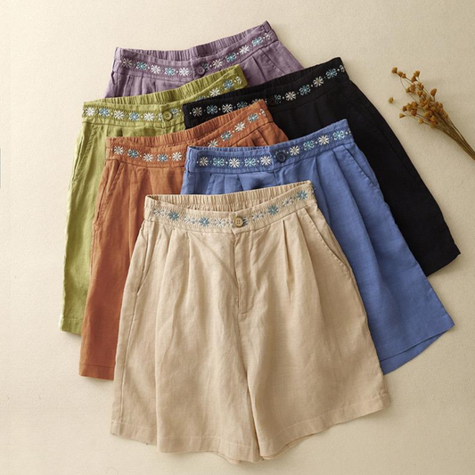 Pure Cotton Embroidered Shorts With Pocket