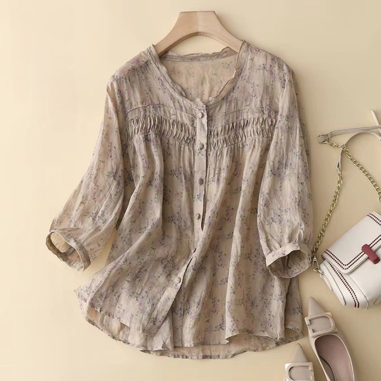 Pure Cotton Digital Printed Shirt With Pleat Work