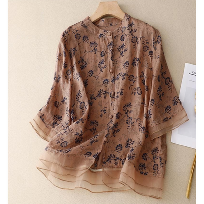 Pure Cotton Printed Shirt With Organza