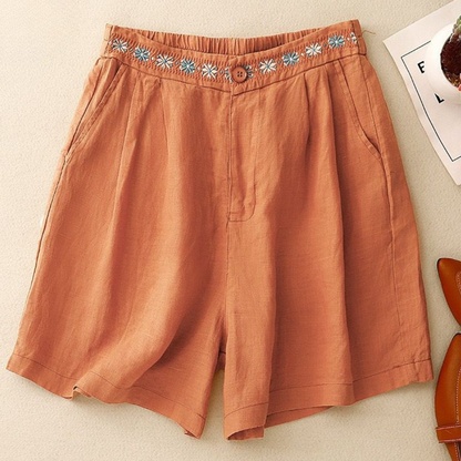 Pure Cotton Embroidered Shorts With Pocket