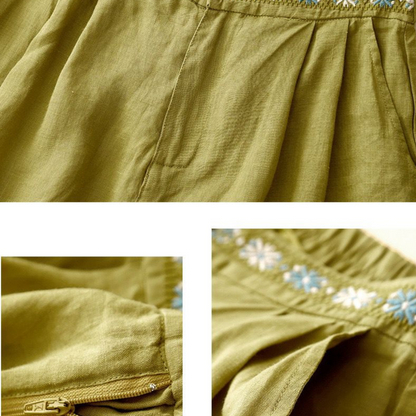 Pure Cotton Embroidered Shorts With Pocket
