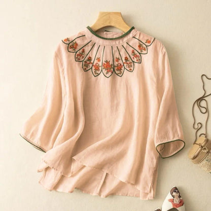 Pure Cotton Queen Embroidered Back Button Top