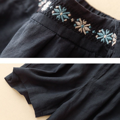 Pure Cotton Embroidered Shorts With Pocket