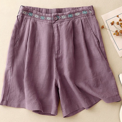 Pure Cotton Embroidered Shorts With Pocket