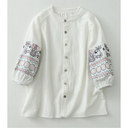 Pure Cotton Shirt With Embroidered Sleeves