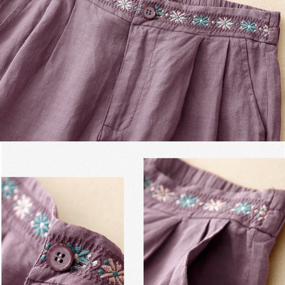 Pure Cotton Embroidered Shorts With Pocket
