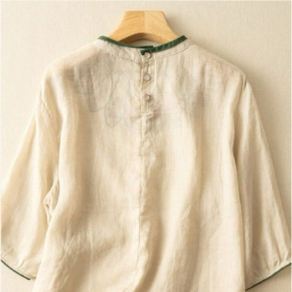 Pure Cotton Queen Embroidered Back Button Top