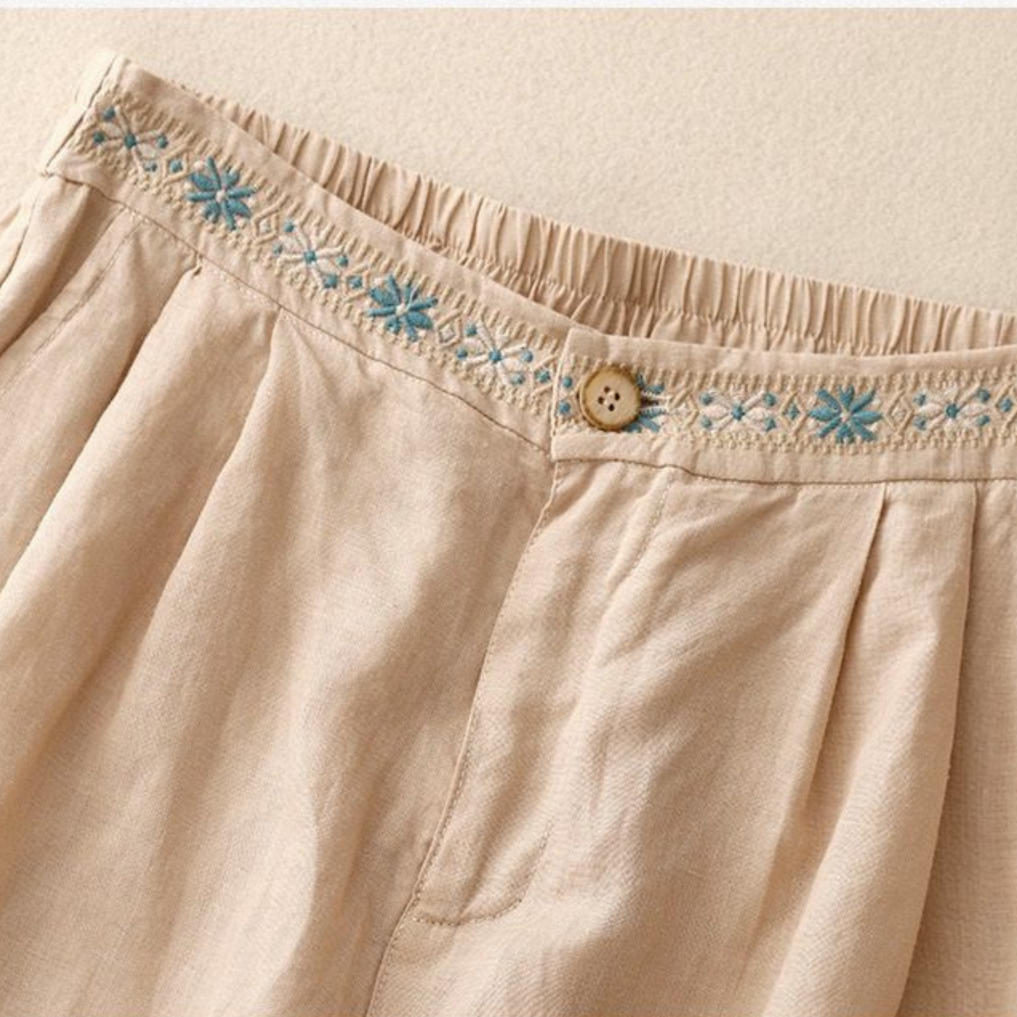 Pure Cotton Embroidered Shorts With Pocket