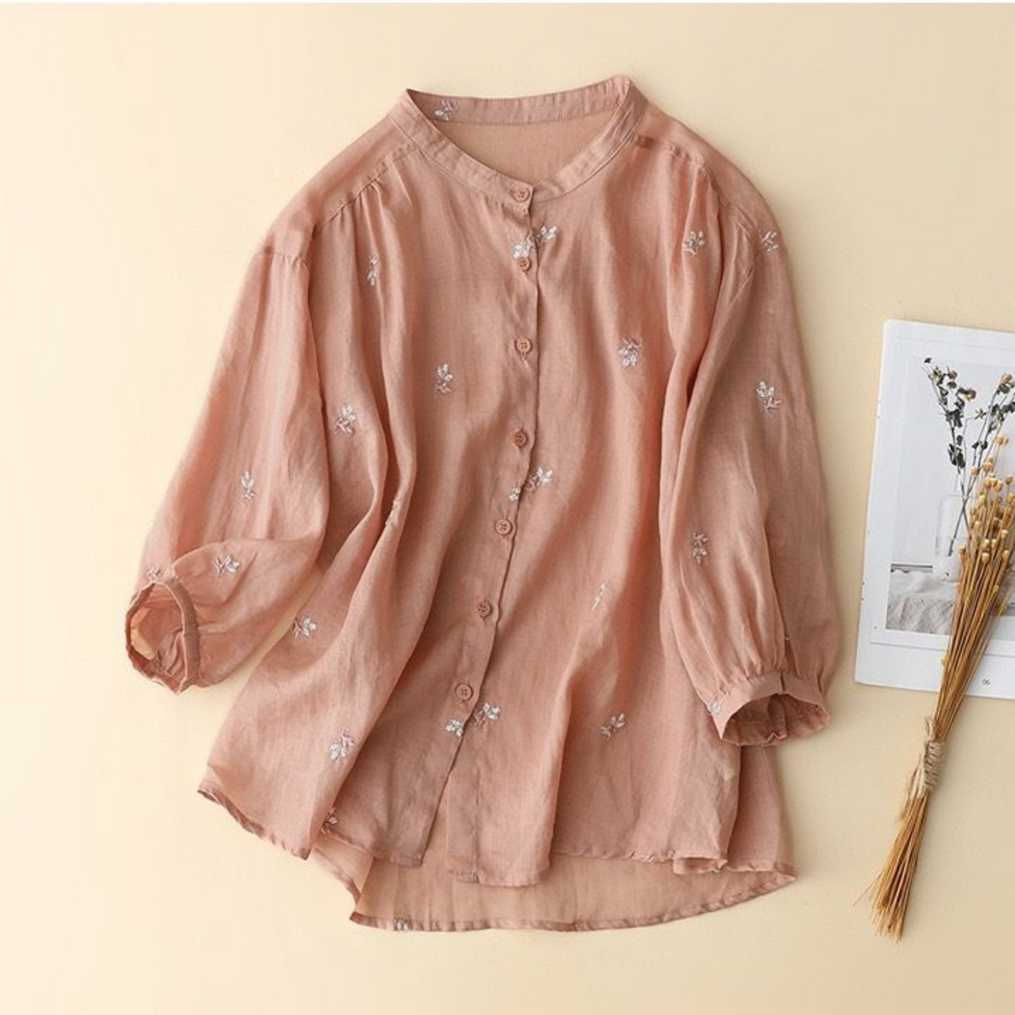 Cotton Floral Embroidered Comfortable Boat Neck Shirt