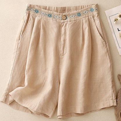 Pure Cotton Embroidered Shorts With Pocket
